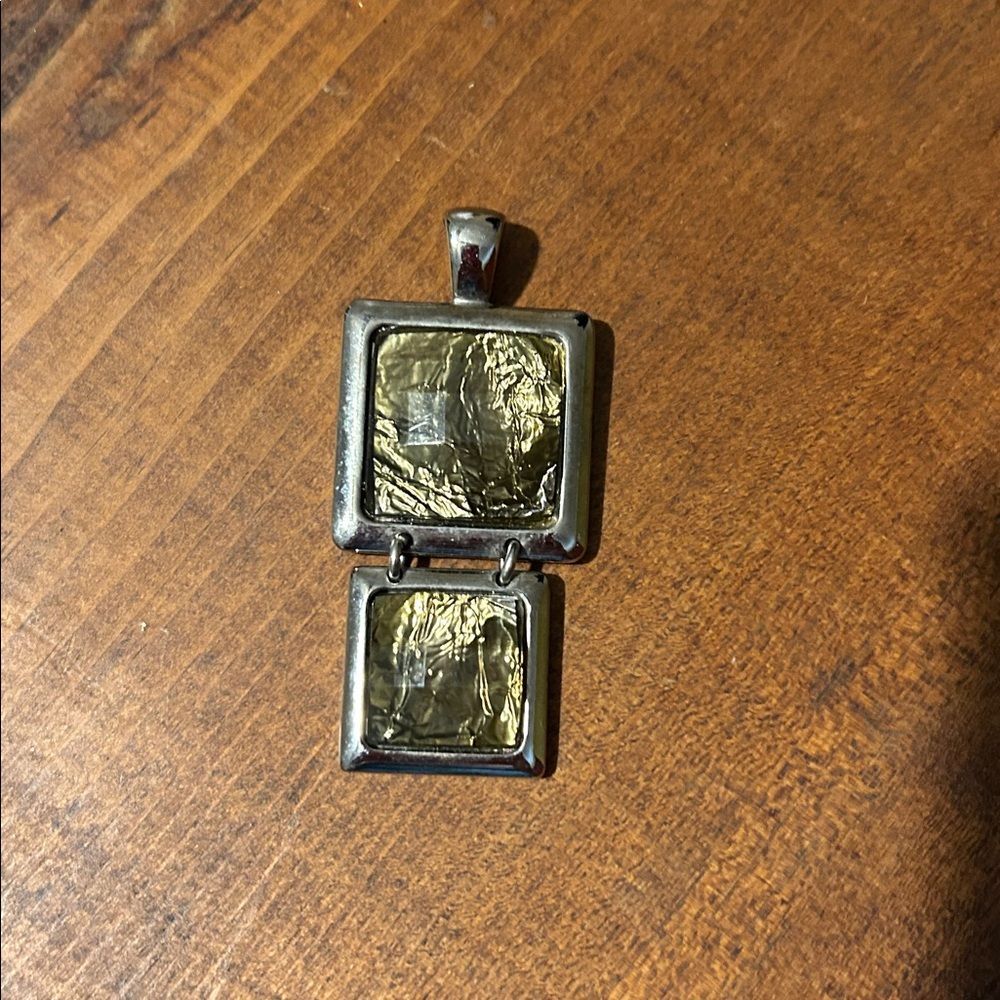 Lia Sophia Flux Double Square Slide Pendant Silver Gold Tone Faceted Glass VTG